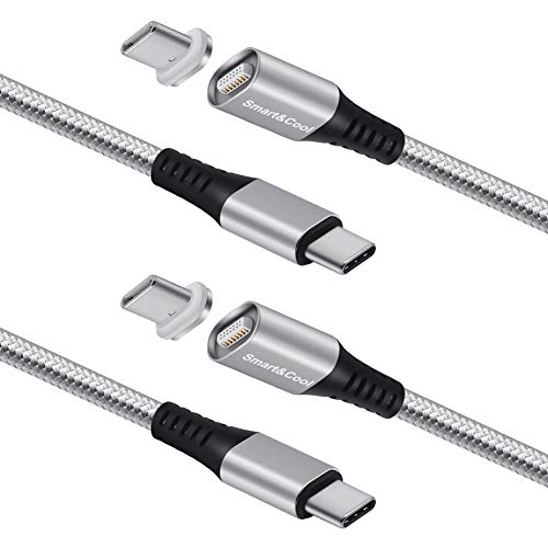 Smart&Cool 100W USB-C to USB-C Power Delivery PD Magnetic Charging Cable Compatible with Laptops and Mobile Devices with USB-C Interface (Silver-2 Pack, 6 Feet)