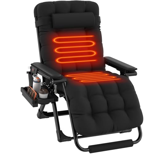 ZENPETIO Heated Zero Gravity Chair XL, Oversized Zero Gravity Recliner w/3 Heat Levels for Back & Seat, Lounge Chair w/Cushion, Armrests & Footrest, Pillow, Big Cup Holder(Battery Not Included)
