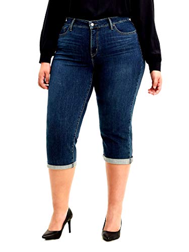 Jack David LING Womens Plus Size Stretch Blue/Black Capri Twill Denim Jeans