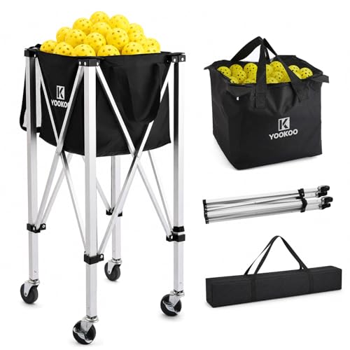 YooKoo Pickleball Basket with Lockable Wheels Collapsible Pickleball Hopper Holds Up to 100 Balls Sports Equipment Organizer Suitable for Ball Court School Garage