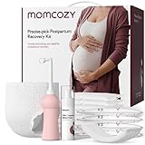 Momcozy Postpartum Recovery Essentials Kit, 19 PCS Labor Delivery Mom Care Set, Self-Absorbent Disposable Underwear Upside Down Peri Bottle Instant Ice Pads Cooling Foam Canvas Bag Kit