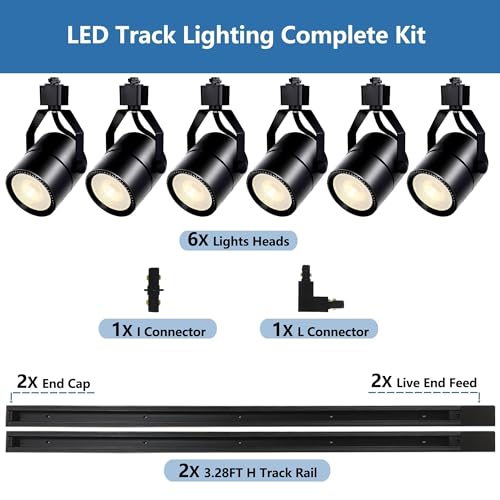 Image of 6 Pcs Black LED Track Lighting Kit 4000K Natural White