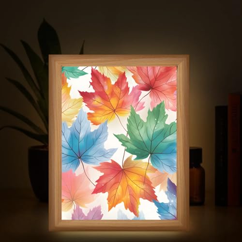 Light Up Painting, Colorful Maple Leaves Wall Art Picture Light Fantastic Leaves Light Up Desktop Art Frame, 10 Brightness, USB Powered, 3 Lighting Modes, Anxiety Relief Decor Gift for Bedroom Home