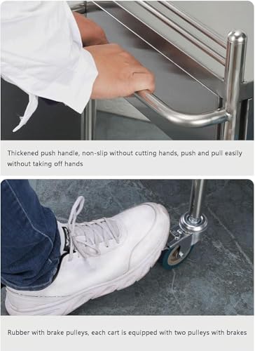 Carrello in acciaio inox, design a 2 livelli resistente, per cliniche e ospedali, carico massimo 100 kg, attrezzatura medica versatile