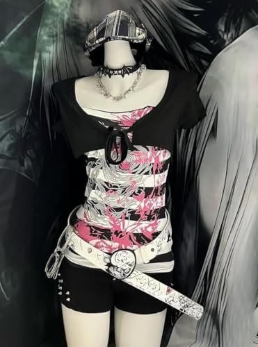 Image of Kawaii Cutecore Harajuku Vintage Y2k 2000s Tops Summer Goth Emo Alt Short Sleeve Graphic Tee
