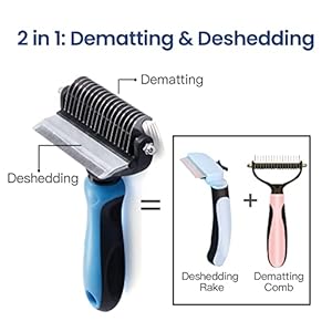 Potaroma Versatile Pet Grooming Brush, Double Sided Shedding and Dematting Undercoat Rake, Reduces Shedding by up to 95% Professional Deshedding Comb Tool for Dogs and Cats (Medium)