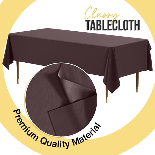 Image of Exquisite Brown Rectangle Tablecloth 54 inchx108 inch - 48 Pack | Plastic Tablecloth, Disposable Table Covers Rectangle for Parties, Weddings, Holidays & Party Supplies