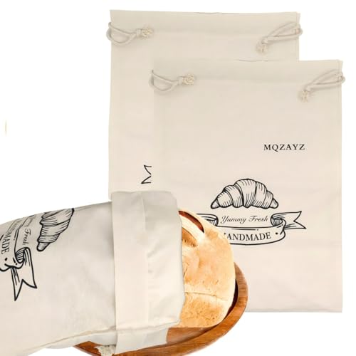 MQZAYZ Sourdough Linen Bread Bags for Homemade Reusable Bread Storage Container Bags Eco Plastic Lining 2 Pack Large (18x14 in)