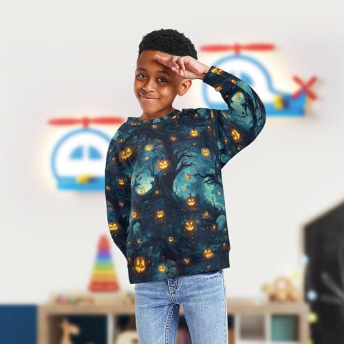 JUNZAN Halloween Spooky Pumpkins Ghosts Kids Girls Hoodie Sweatshirt Crewneck Kids Hoodies Boys Sports 4T4