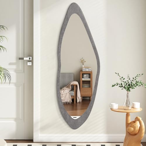 Image of AAZZKANG Wood Mirror Full Length Irregular Large 47 inchx16 inch Asymmetrical Full Body Mirrors for Bedroom Living Room Entryway Dressing Room Gray