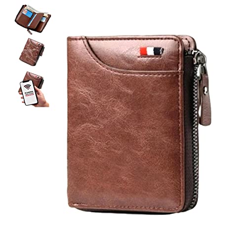 Multi-Functional RFID Blocking Waterproof Durable PU Leather Wallet - 2023 New Large Capacity Zipper Wallets, Soft Slim Leather RFID Blocking Wallet for Men Holds 1-14 Cards (Brown)