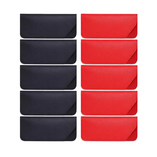 Étui de protection en cuir souple noir et rouge pour préserver vos lunettes de lecture