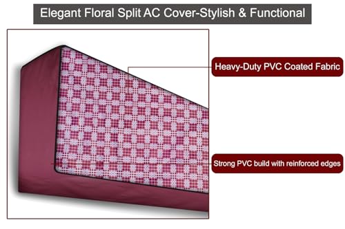 Image of The Furnishing Tree Split AC cover for indoor and outdoor unit of 1 ton waterproof and dustproof Maroon different check pattern