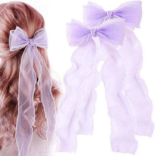 2 Piezas Pinzas para el Cabello con Lazo de Seda y Perlas miniatura 1