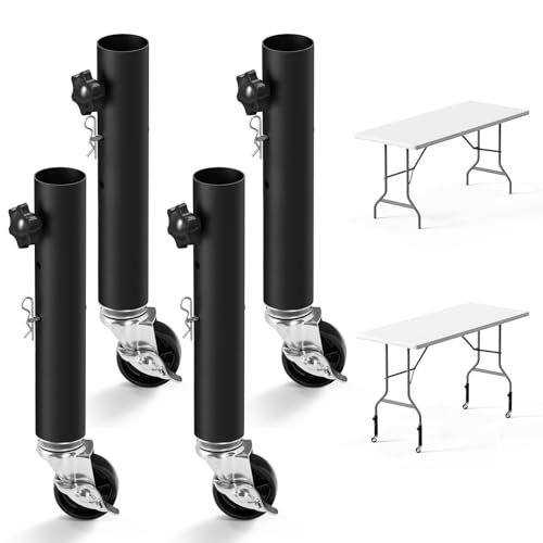 Feeloco Multifunctional Metal Furniture Legs with Caster Wheels,4 Pack Heavy Duty Table Risers,Adjustable Table Leg Extenders,Desk Legs with Detachable Locking Casters(10.6 inch)