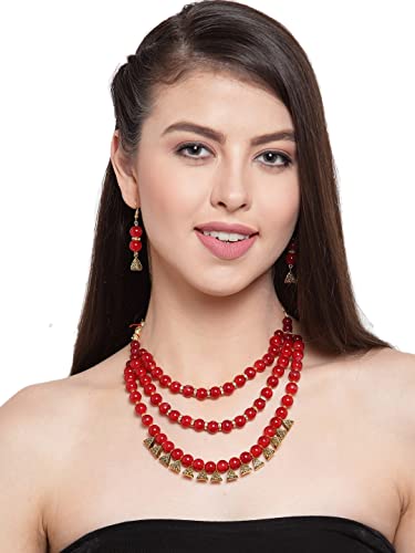 Gold-Plated Red Beaded Antique Jewellery Set