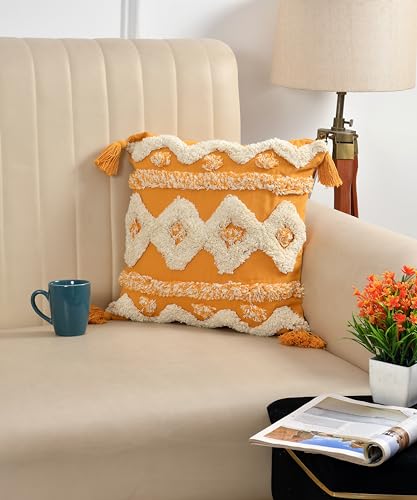 Image of TIB Premium Boho Decorative Throw Cushion Covers, 16 x 16 cm, Set of 2, Cotton. (Yellow Abstract)-230 TC