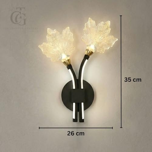Image of Modern LED Wall Sconce Light, Dual Holly Leaf Design, Metal Base with Three Colour Illumination (Warm White, Natural White, Cool White), Indoor Decorative Lighting|Black