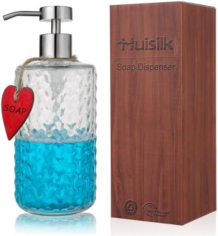 Clear Soap Dispenser for Kitchen & Bathroom - 16Oz Glass Refillable Bottle with 304 Rustproof Stainless Steel Silver Pump for Hand Soap, Dish Soap, Lotion,Home Decor