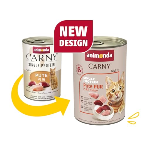 animonda Carny Katzen Nassfutter Single Protein Pute Pur (6 x 400g), Katzenfutter nass mit nur einer Proteinquelle, Futter für ausgewachsene Katzen mit Putenfleisch