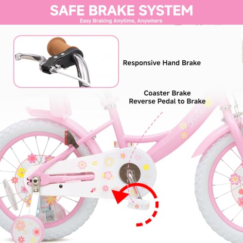 Image of Bixike Girls Bike with Basket, Princess Bicycle for Ages 2-12