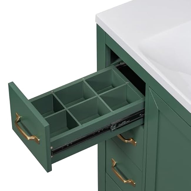 Maximize Bathroom Storage with 36 Bathroom Vanity with Sink Combo, Six Drawers, Adjustable Shelf, Green