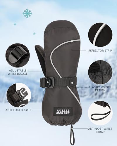 OutdoorMaster Kids Ski Mittens, Ski Winter Waterproof Thermal Snow Gloves for Boys & Girls, Skiing, Snowboard, Winter Sports3