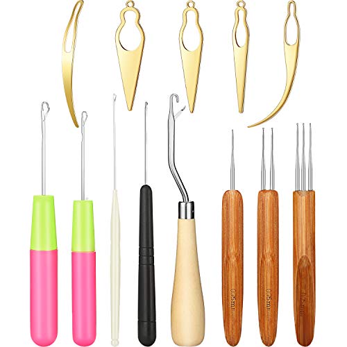 13 Pcs Dreadlocks Tool Set Includes 5 Latch Hook Crochet Needles, 3 Dreadlocks Crochet Hook and 5 Locking Hair Extensions Tool for Locs, Sisterlocks, Easyloc Hair