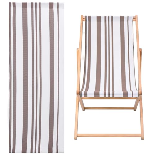 GORGECRAFT Sillas de playa de 120 x 43,5 cm, lona de 12 onzas más gruesas, tela de repuesto de tela de repuesto color caqui a rayas blancas, plegable, tela reclinable al aire libre, para vacaciones de