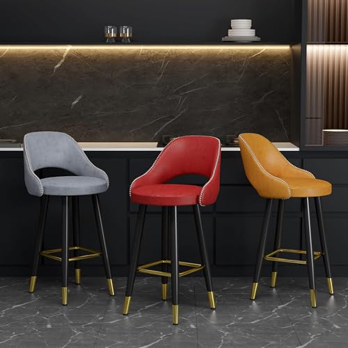 Cocina - Sgabello girevole da bar, design ergonomico moderno con schienale curvo in pelle, poggiapiedi in metallo, piedini in ottone, ideale per cucina, sala da pranzo e reception