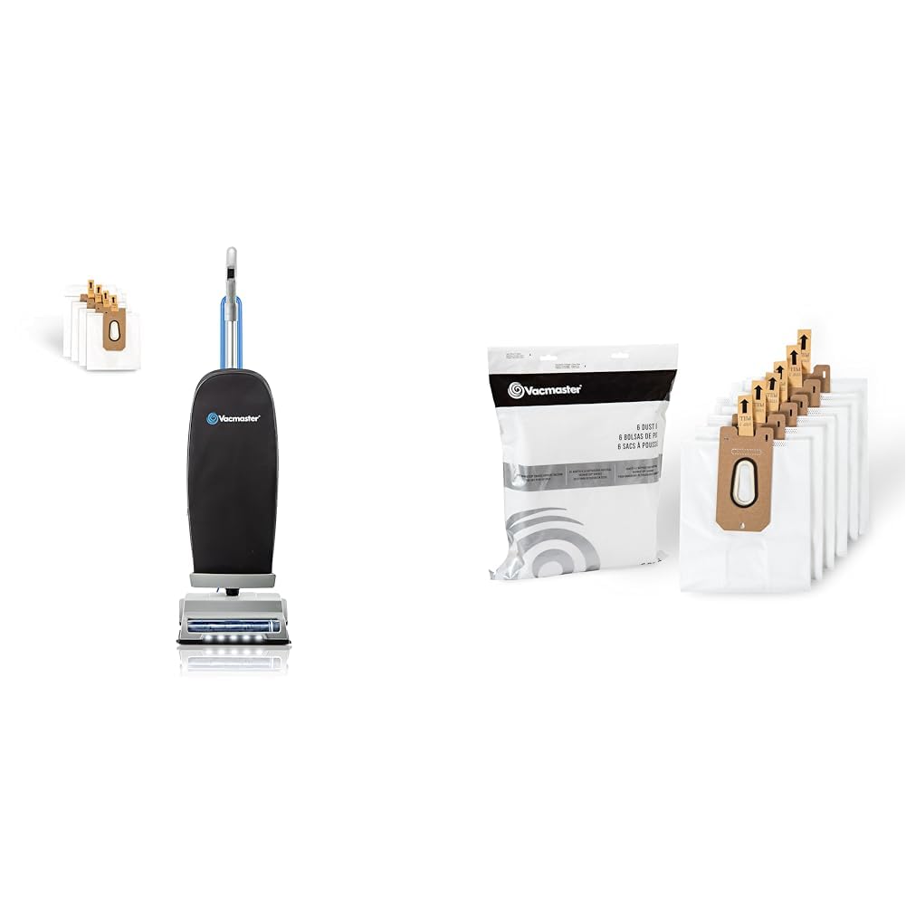 Vacmaster UB0402 Commercial Vacuum Cleaner Ultra-Lightweight 14L Capacity Bagged Upright Vac 952546 Bagged Upright Replacement Dust Bags, Pack of 6