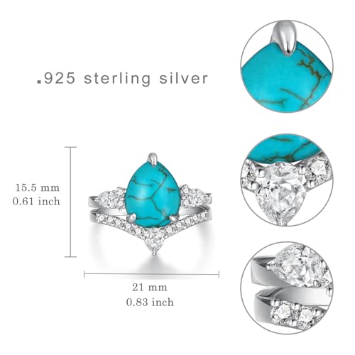 Genuine Sterling Silver Turquoise Wedding Ring Set - Real Turquoise Engagement Rings for Women4