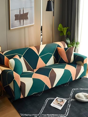 Image of Universal 3 Seater Sofa Cover with Elasticity, Protective, Stretchable, Spandex & Polyester Sofa Slipcover (3 Seater, 185cm * 230cm) (Green-Check)