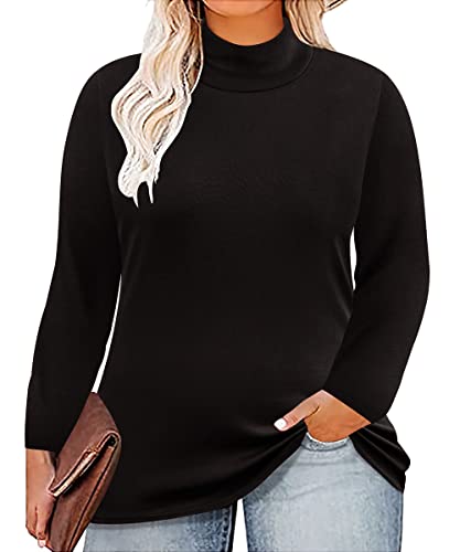 CARCOS Womens Plus Size Tops Mock Neck Long Sleeve Shirts Turtleneck Tunics for Fall Winter XL-5XL