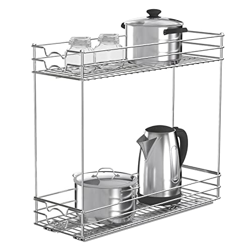 Pull Out Cabinet Organizer Kitchen Cabinet Organizer(7"W x 21"D x 17"H) 2-Tier Kitchen Organization Cabinet Pull Out Shelves Slide Out Kitchen Cabinet Storage Shelves Chrome Finish