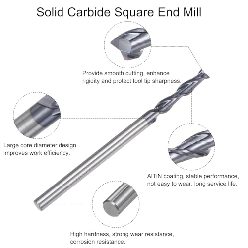 Image of uxcell 2pcs 6mm Dia 6mm Shank Square Nose End Mill 2 Flutes HRC45 Carbide AlTiN Coated CNC Router Bits Cutter Tools for End Milling CNC Machining