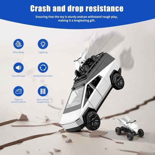 Image of 1 /24 Cybertruck Camper Van Model Diecast Metal Pickup Truck RV Motorhome Toys for Boys Age 3-8 with Light and Sound Pull Back Toy Cars Gift for Kids (Silver)