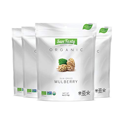 Sun Tasty Organic Sun-Dried White Mulberries 1 lb. Raw, Vegan, Gluten-Free, USDA Certified Organic, Non-GMO, No Added Sugar, No Sulfur, No Preservatives, Kosher (16 oz)