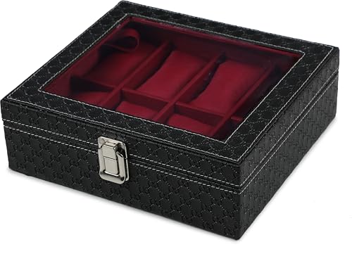 Image of STORESHINE Unisex 8 Slots Watch Organiser Box Black and Maroon