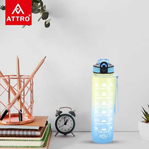 Image of ATTRO Prime Motivational Water Bottle-Set of 2-Blue Yellow-1L