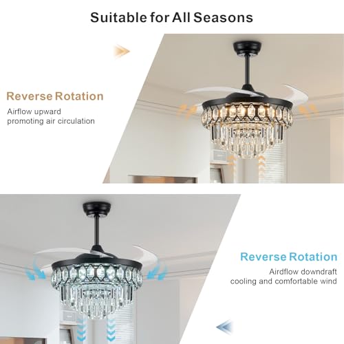 Image of FIDGRA 42'' Fandelier Ceiling Fan with Light, Chandelier Fan, Black
