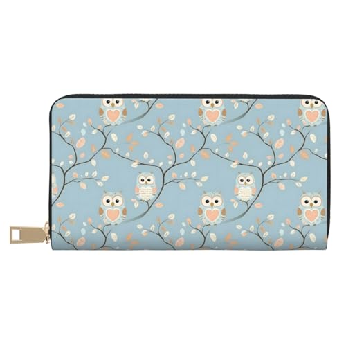 Leather Thin Slim Wallets for Women & Men - Cute Owl Heart Print Card Wallet Holder with Zipper