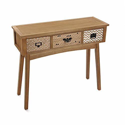 Versa Mimma Pavia Mesa Entrada 3 Cajones, Pino, Marrón/Negro/Blanco, 90x30x80.5 cm