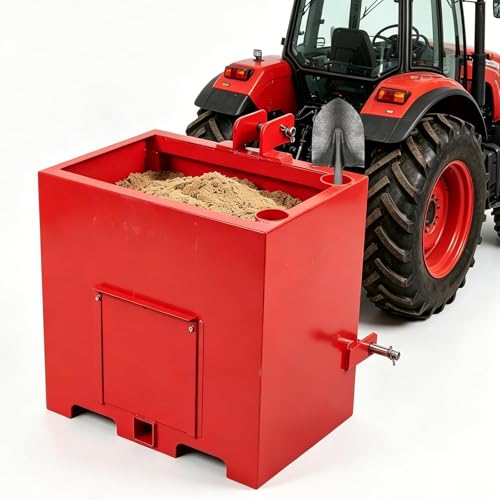 Ballast Box for Tractors with 800 LB Load Capacity and 5 Cu.ft Heavy Duty Steel Ballast Fits Category 1 Three Point Hitch with Standard 2 Receiver Rear Counterweight Attachment for Loader Work Red