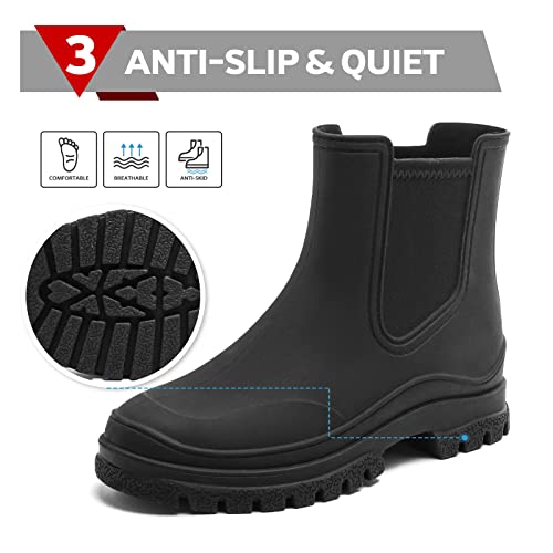 Hsttgsr Women's Rain Boots, Comfortable Elastic Adult Ankle Booties, Fashion Mid Heel Chelsea Boots, Waterproof Non-Slip Chunky Platform Lug Sole Short Garden Boots4
