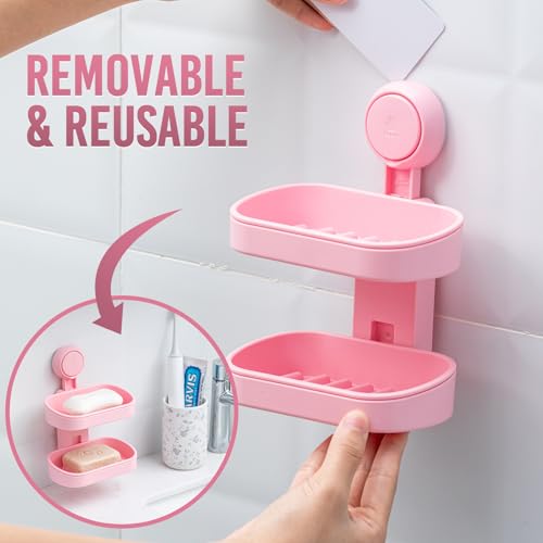 Image of TAILI Soap Holder, Soap Dish for Shower Suction Cup, Bar Soap Holder, Pink | Removable Soap Holder Shower, Soap Tray for Shower Wall, No drill Sponge Holder, Bathroom & Kitchen, Bath Accessories