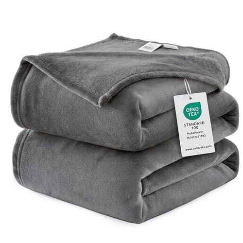 WAVVE Plaid Coperta Pile di Flanella 260gsm - 220x240 cm, Grigio - Pled Divano Pelosa Letto Matrimoniale King 240x220 - Copridivano di Microfibra Calda e Morbida