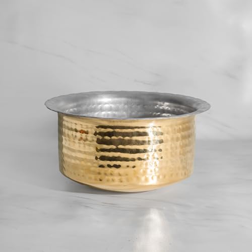 Healthsmith Brass Patila for Cooking | Pure Brass Patila/Tapeli/Bhaguna/Tope | Brass Cookware, Hammered, Set of 5 | 0.7L, 1.3L, 2.3L, 3.6L and 4.6L