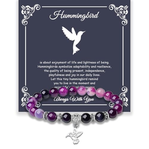Hummingbird Gifts for Women, Motivational Gifts for Mom, Mothers Day Hummingbird Bracelet, Strength Bracelets for Women, Gifts for Her, Anxiety Bracelet, Stretch Natural Stone Beaded Bracelets