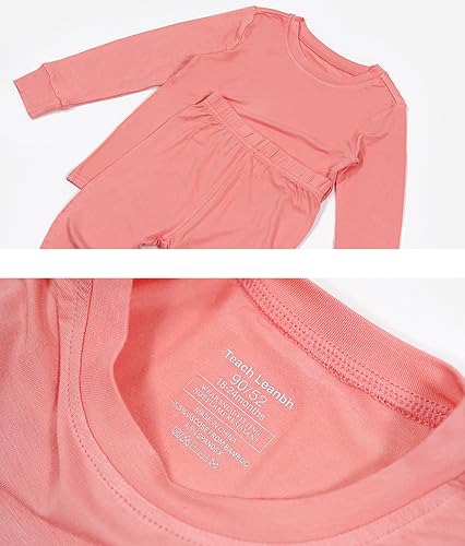 Teach Leanbh Toddler Baby Boys Girls Bamboo Viscose Pajamas Set Round Neck Long Sleeve Snug Fit Sleepwear Pjs 12M-5Y2